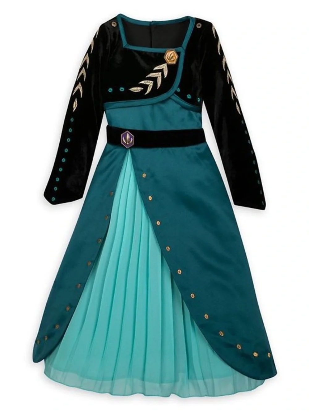 Disney Frozen Anna Costume Dress Girls Size 4 Teal Black Velvet Princess Dress